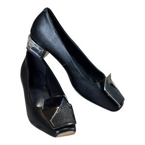 Jady Rose Black Leather Lucite Crystal Heel Loafers Size 8 NWOT